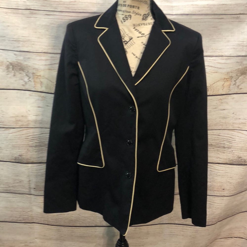 Oscar De La Renta Blazer Vintage Black Gold Piping Size 6